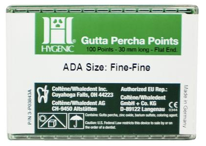Hygenic Gutta Percha Points, Machine-Rolled, Classic, 28 mm, Fine-Fine, 5 Vials of 20 Points/Pk, H01222