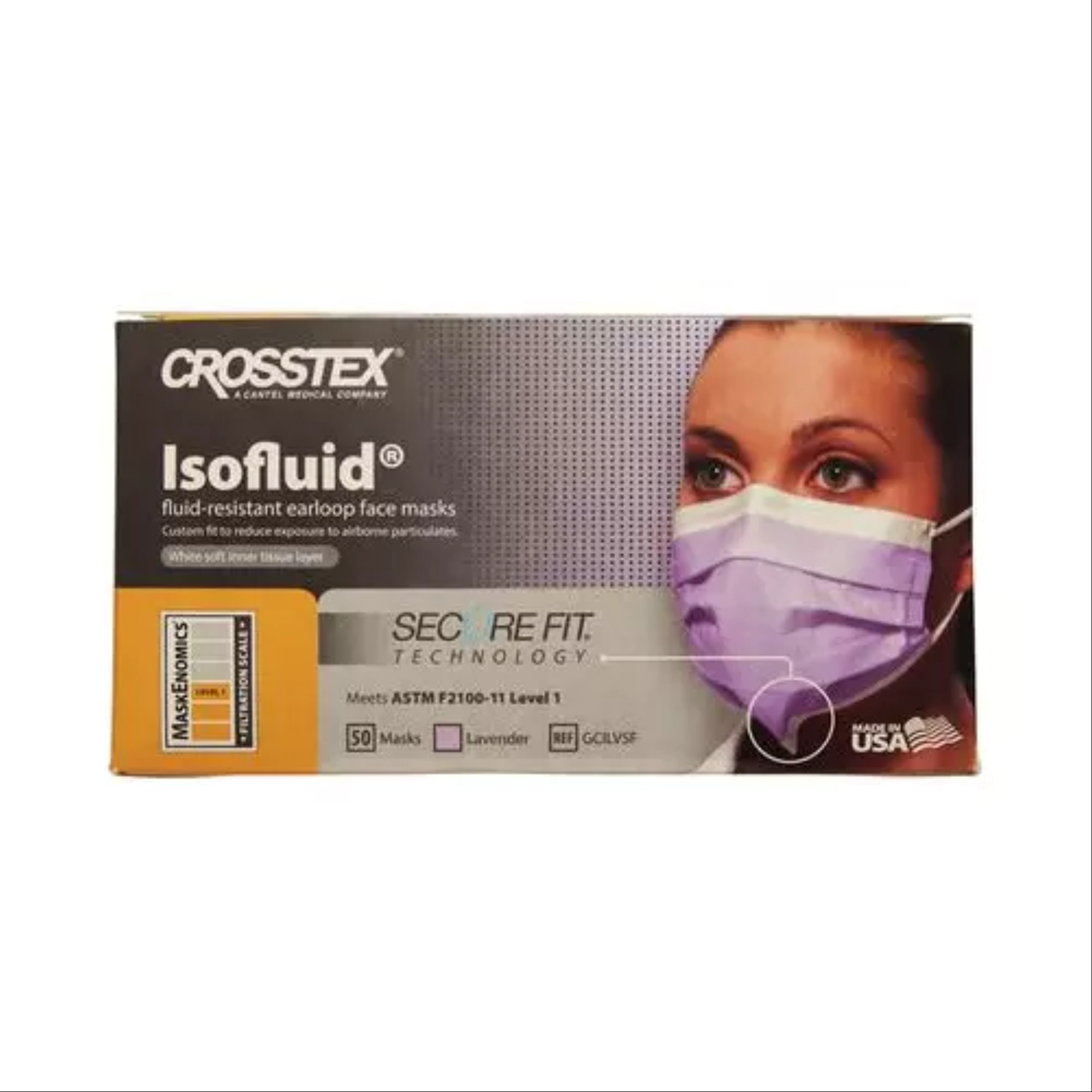 Isofluid SecureFit Earloop Masks, Lavender, 50/Pk, CGILVSF