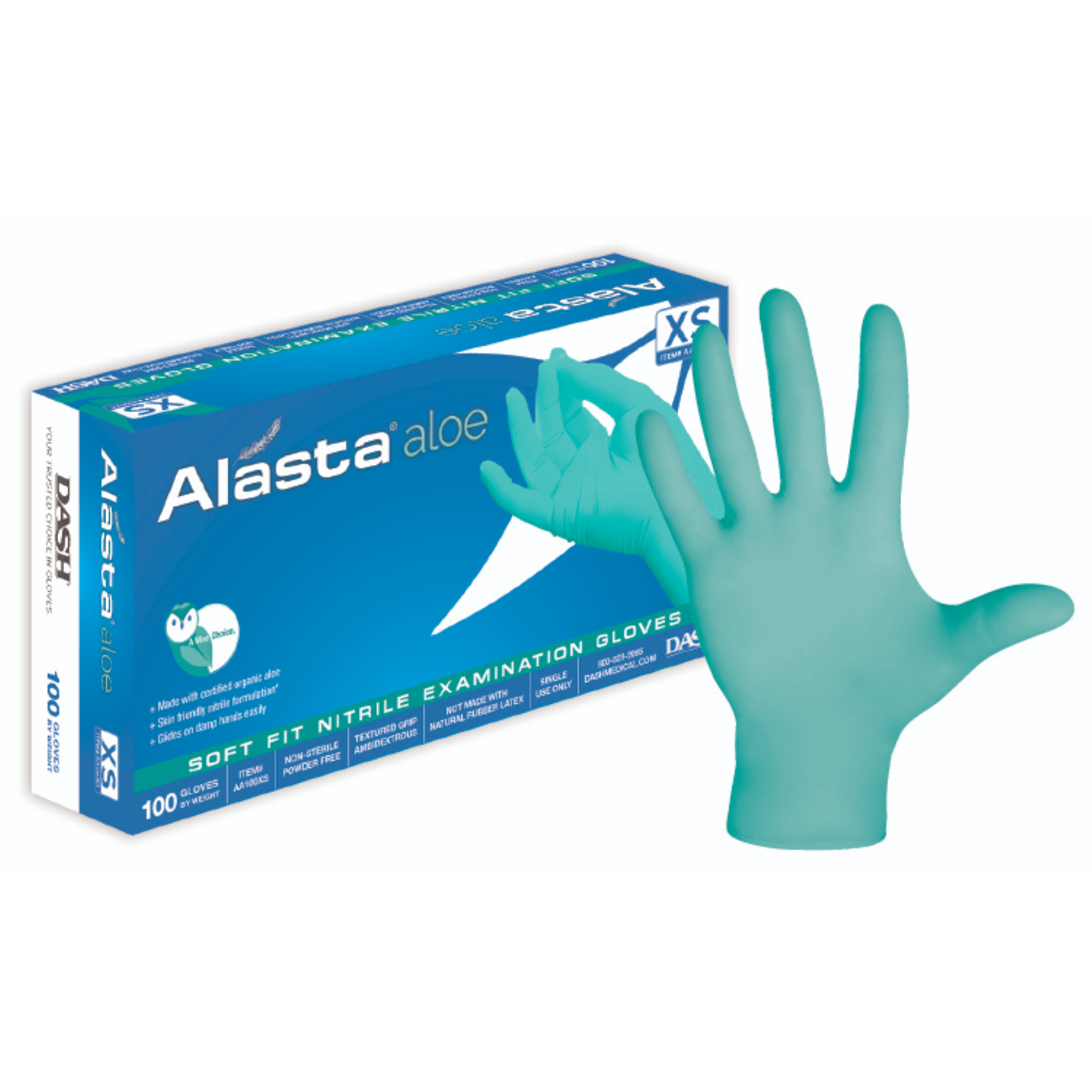Alasta Aloe Nitrile Gloves, Powder-Free, Large, 100/Box, AA100L