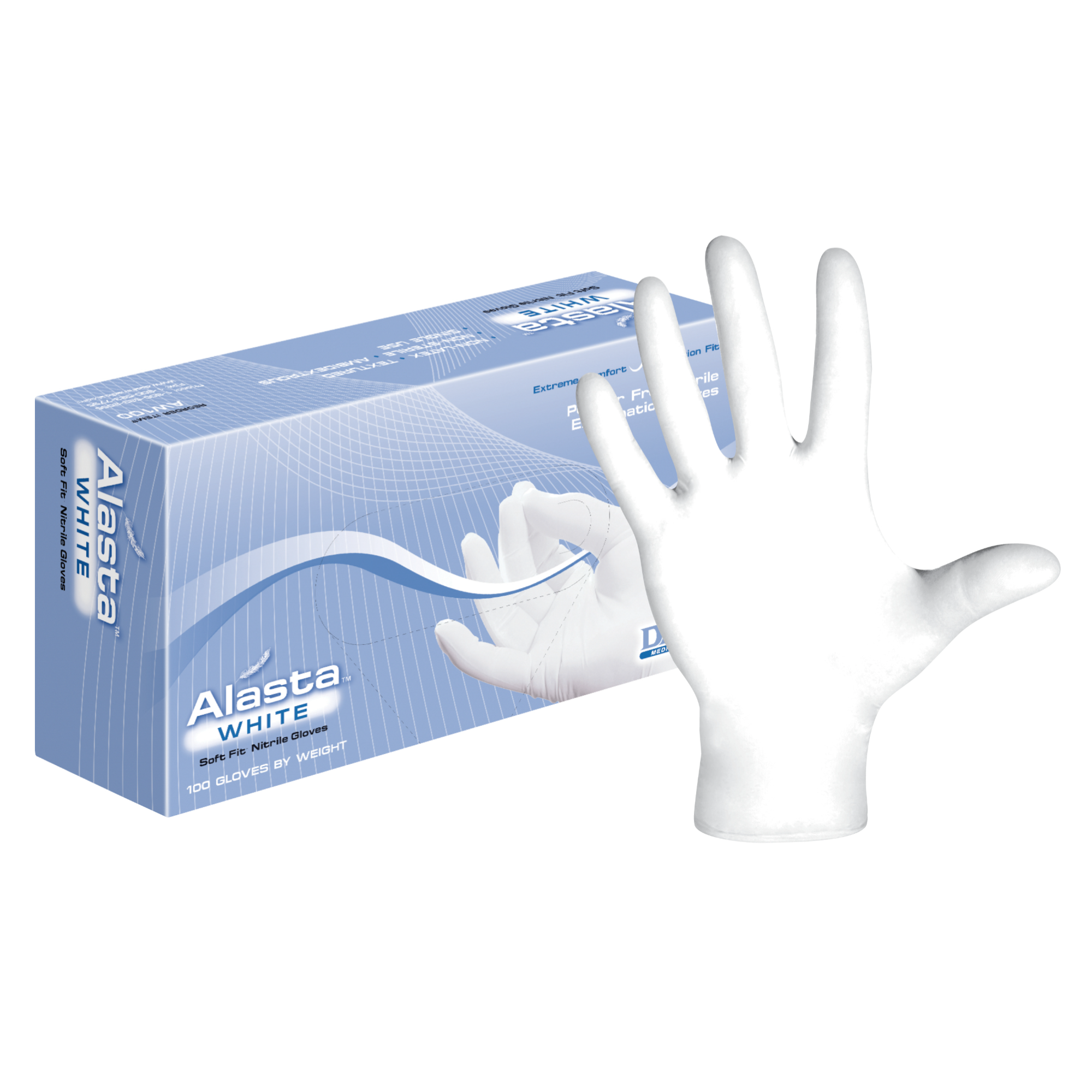 Alasta Nitrile Exam Gloves, Powder-Free, Large, White, 100/Box, AW100L