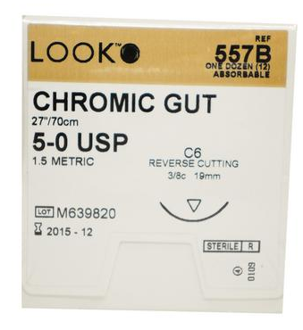 Chromic Gut Suture with C6 Needle (RC), 3/8 Circle, 27