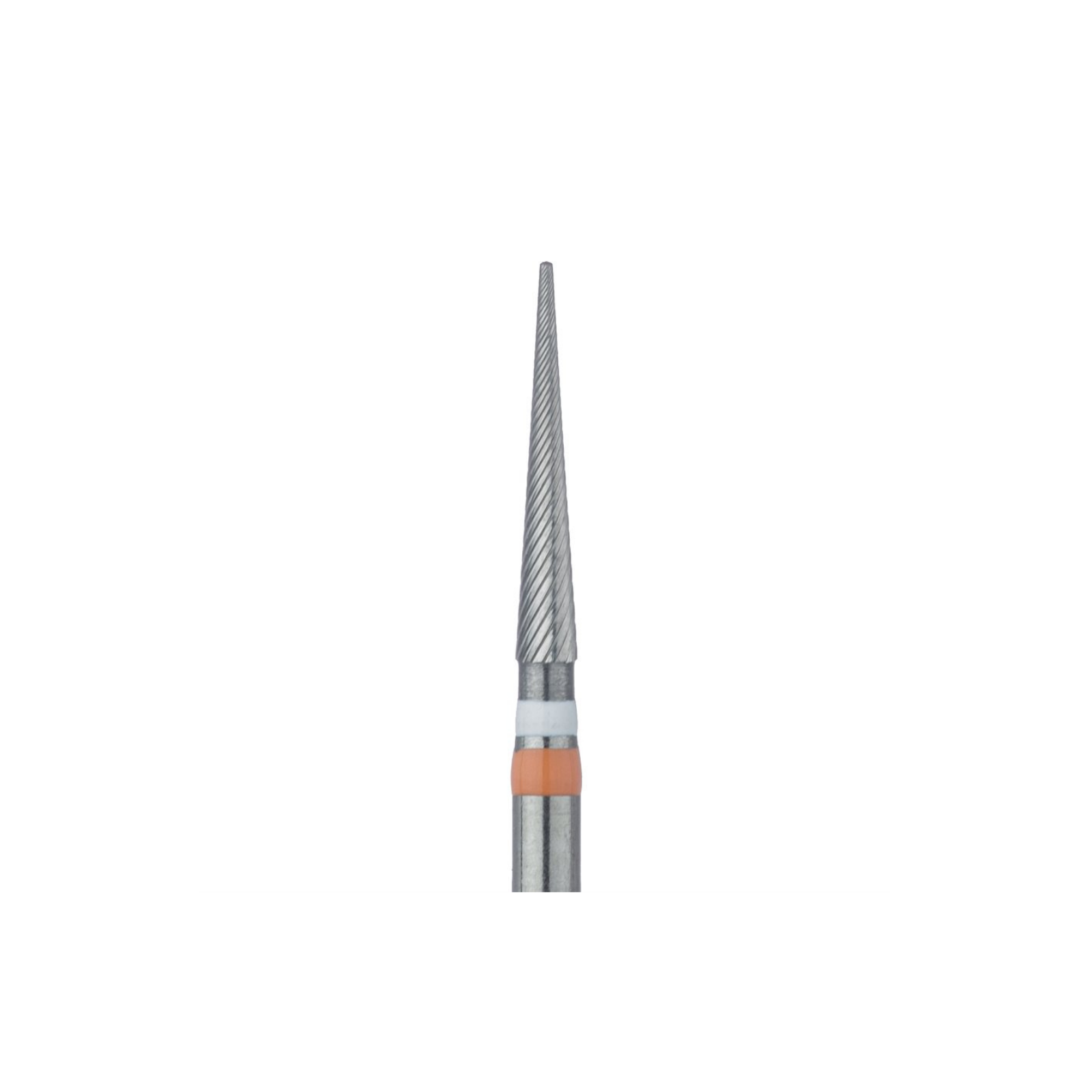 Tungsten Carbide Twist Trimming & Finishing Burs, FG, Pointed Taper ET Series, ET9, 1.4 mm, Ultra Fine, White/Orange, 5/Pk, D0135U-014-FG