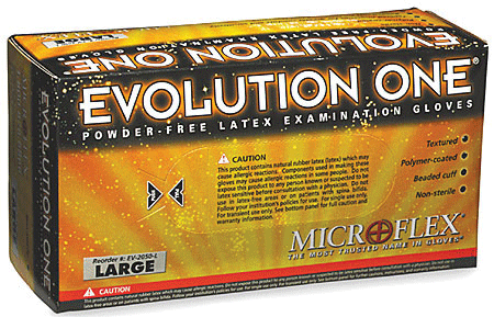 Evolution One EV-2050 Examination Gloves, Powder-Free, Latex, Large, 100/Box, EV-2050-L