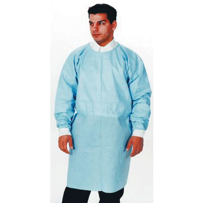 Dual-Fabric Cover Gowns With Knit Cuffs, Blue, 10/Pk