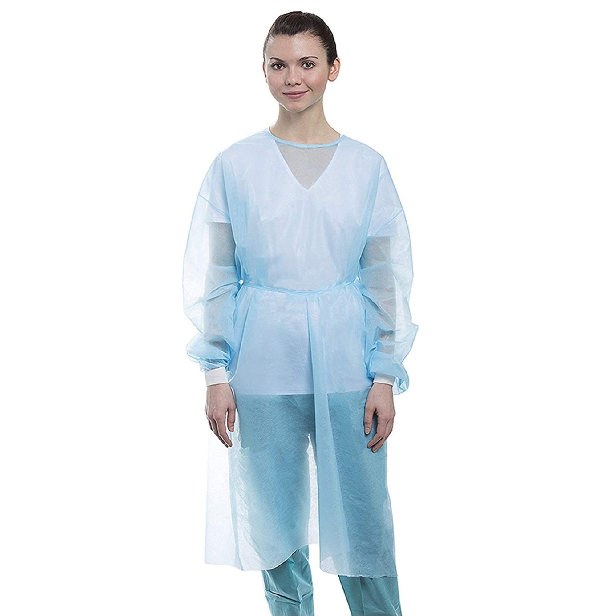 Isolation Gowns with Knit Cuffs, Blue, 50/Pk, 3260B