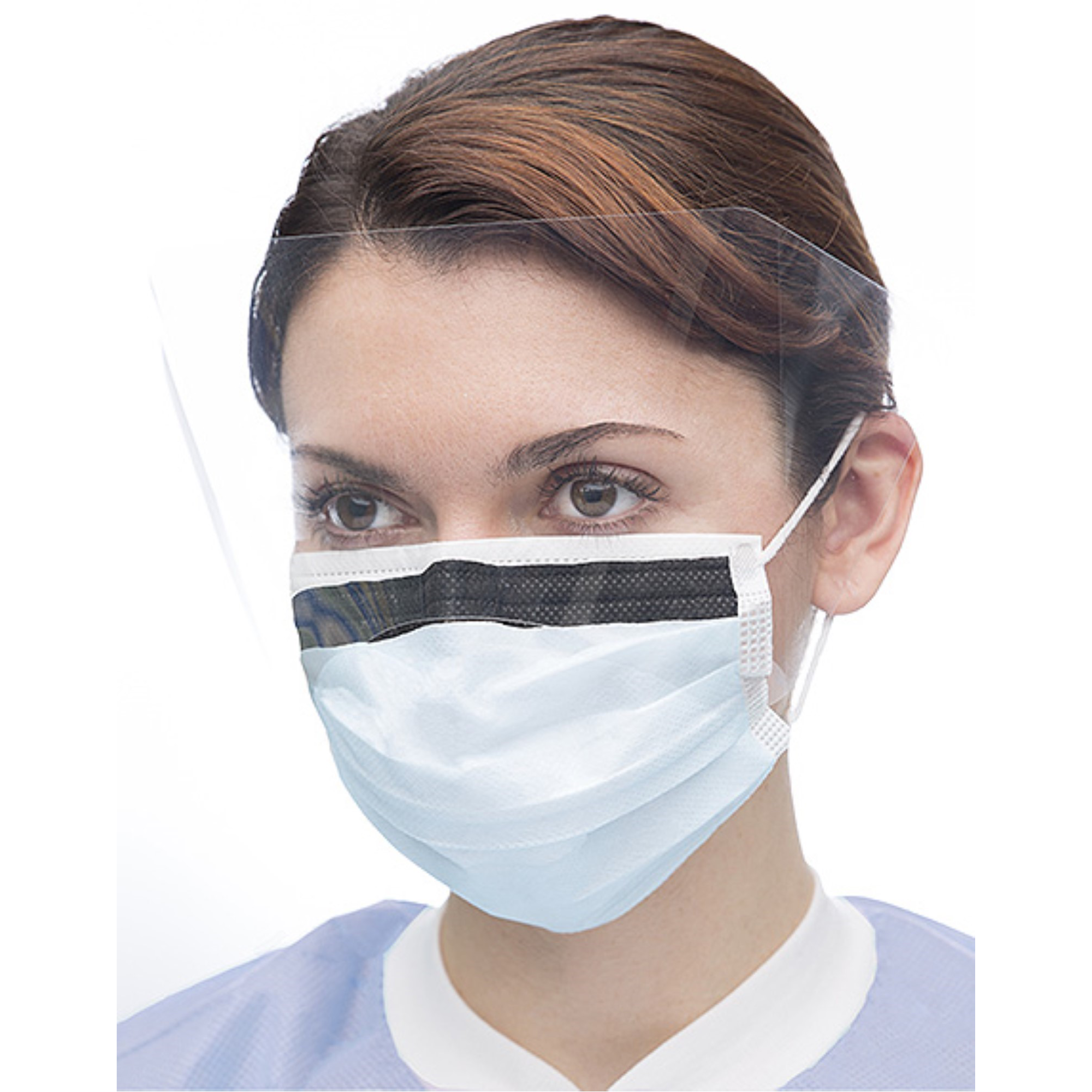 Ultra 3-in-1 Earloop Masks, with Splash Visors, 25/Box, 5673E-SB