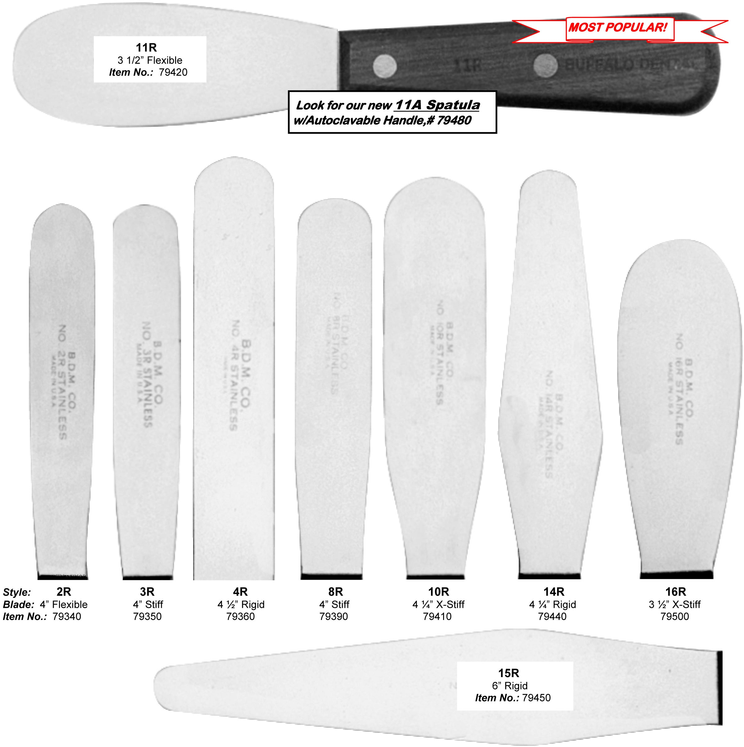 Spatula, Stainless Steel, Extra Stiff Blade, # 16R, 3-1/2